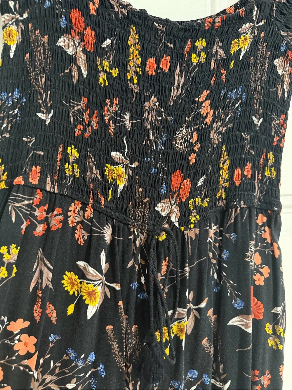 Band of Gypsies Black Floral Smocked Jumpsuit
